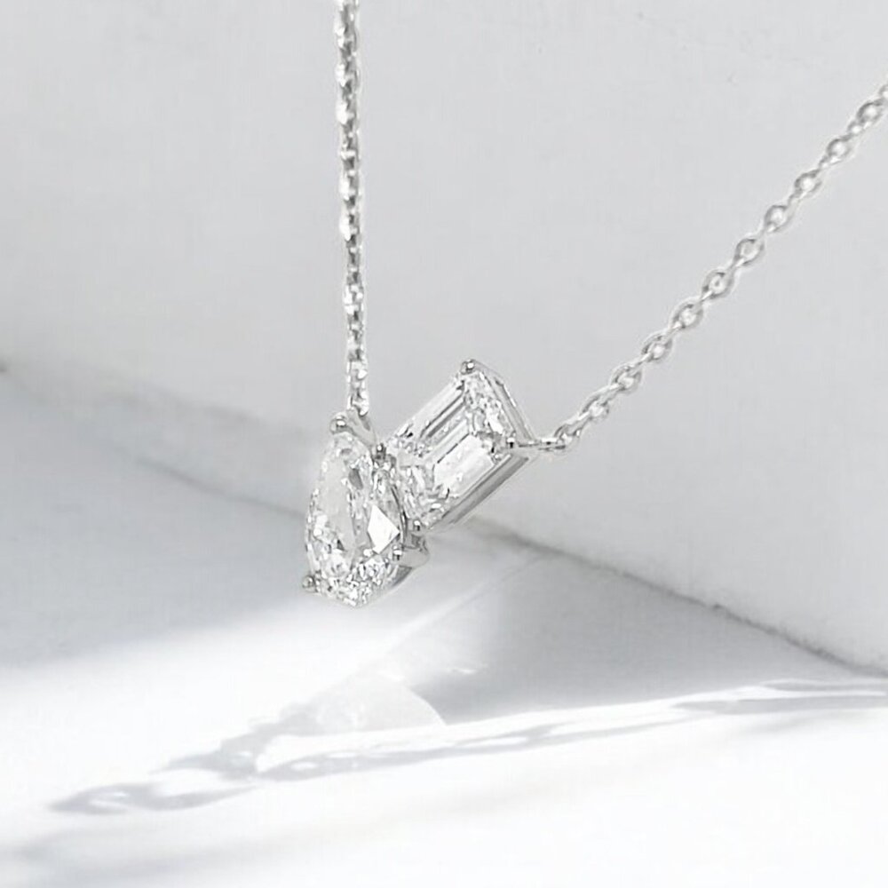 2.05 ctw Toi Et Moi Lab Grown Diamond Pendant in 14kt White Gold - Picture 2 of 3